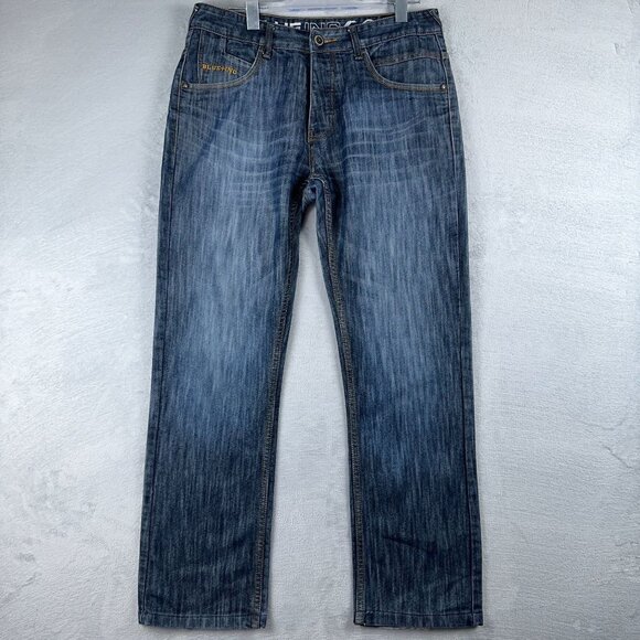 Blue Inc Mens Jeans Size W34 Straight Leg Acid Wash Button Fly Mid Rise Blue - Picture 1 of 10
